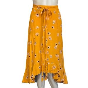 FAITHFULL THE BRAND 2 Botany Skirt belted saffron yello floral belted ruffle mid